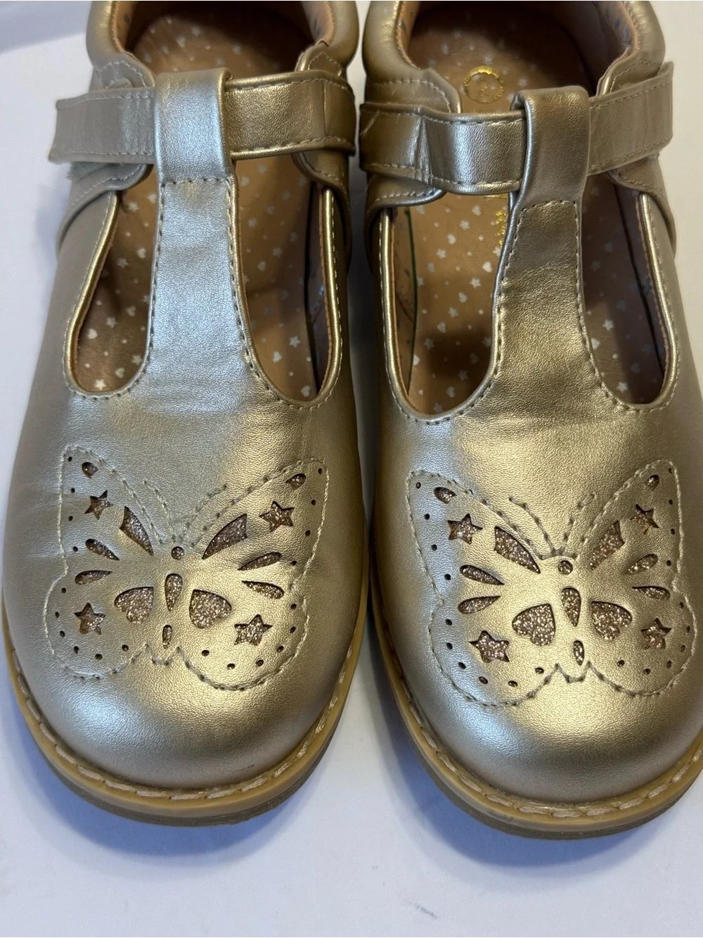 Dream Pairs Girls Gold Metallic Shoes Butterfly Detail Mary Janes Sz 2